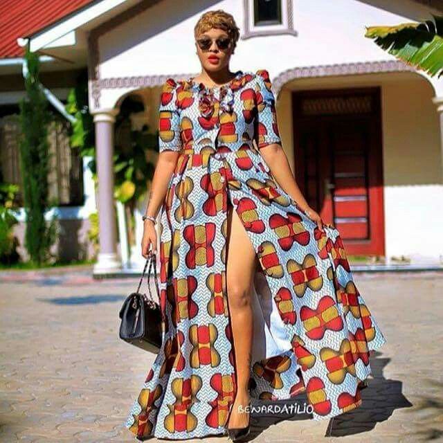 Flowing African print maxi dress for evening events